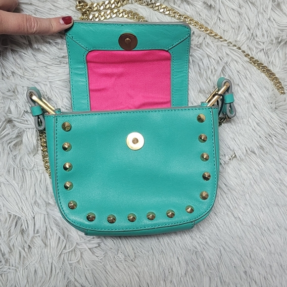 NWT Brian Atwood Turquoise Leather Purse w/ Magenta Lining - Picture 7 of 16